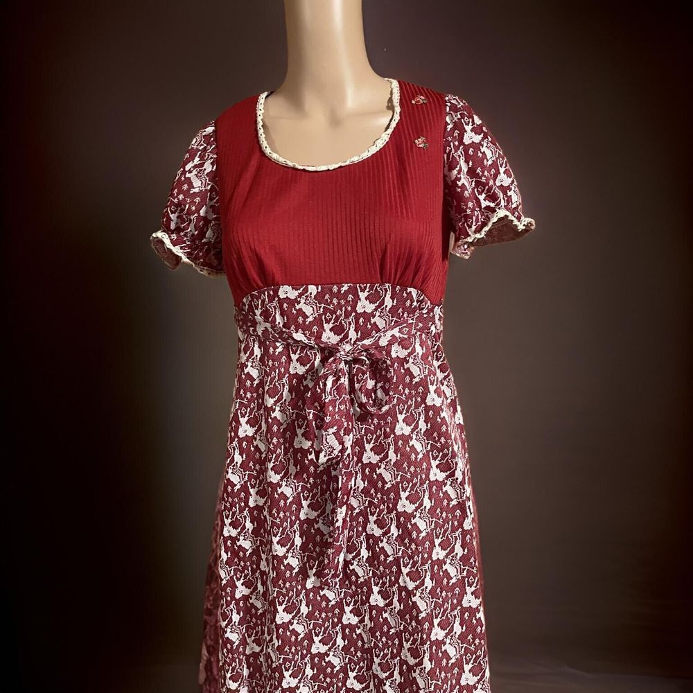 1970s Vintage Red Maxi Dress Size Small Hippie Style